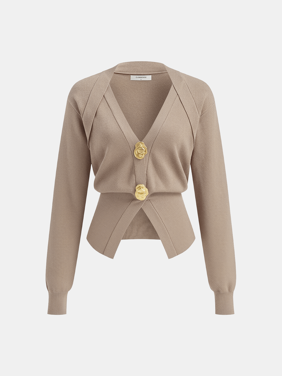 Metal Button V-Neck Knit Cardigan