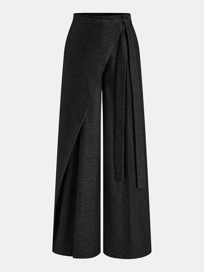 Asymmetric Wrap Wide-Leg Pants