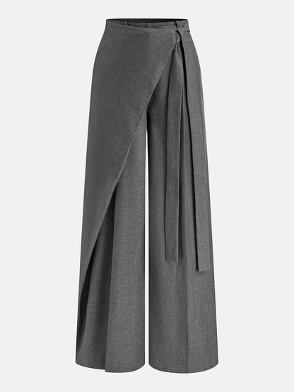 Asymmetric Wrap Wide-Leg Pants