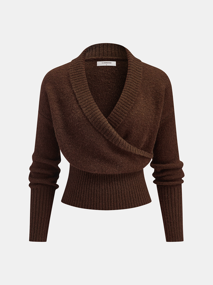 Wool Blend Wrap V-Neck Sweater