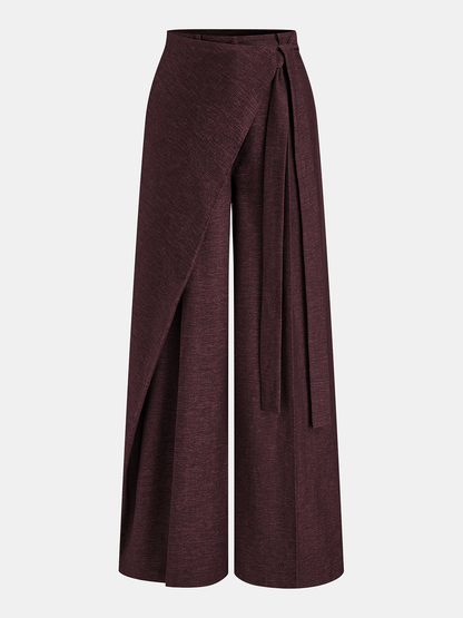 Asymmetric Wrap Wide-Leg Pants