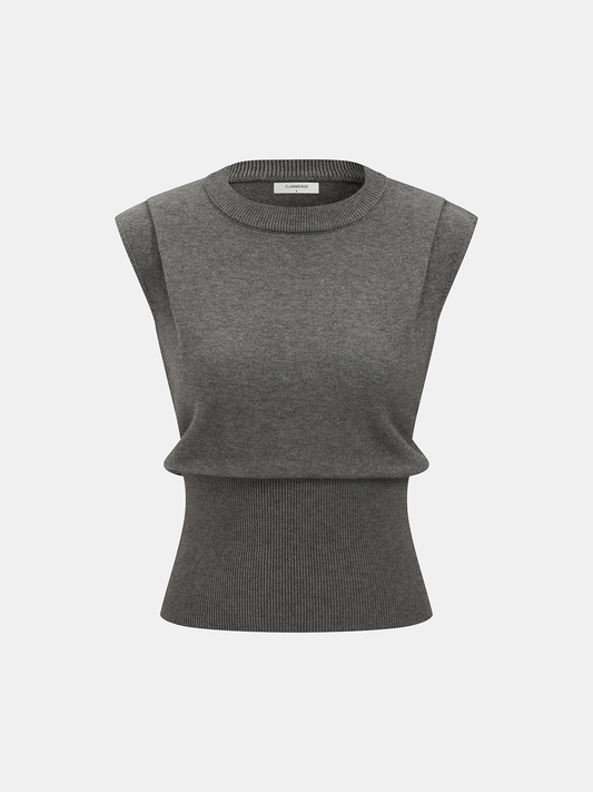 Cinched Waist Crew Neck Sleeveless Sweater Vest